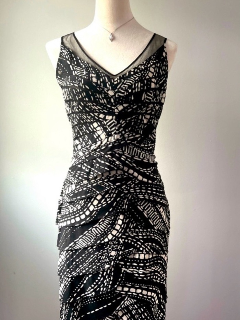 Adrianna Papell Black and Cream Layered Cocktail Dress